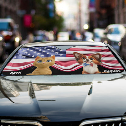 PSTC05 Fur Dog Cat Dad Mom American Flag - Personalized Custom Car Sunshade