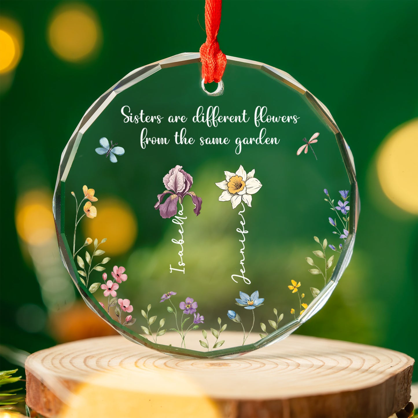 PSTG02 Sisters Are Different Flowers From The Same Garden - Personalized Glass Ornament