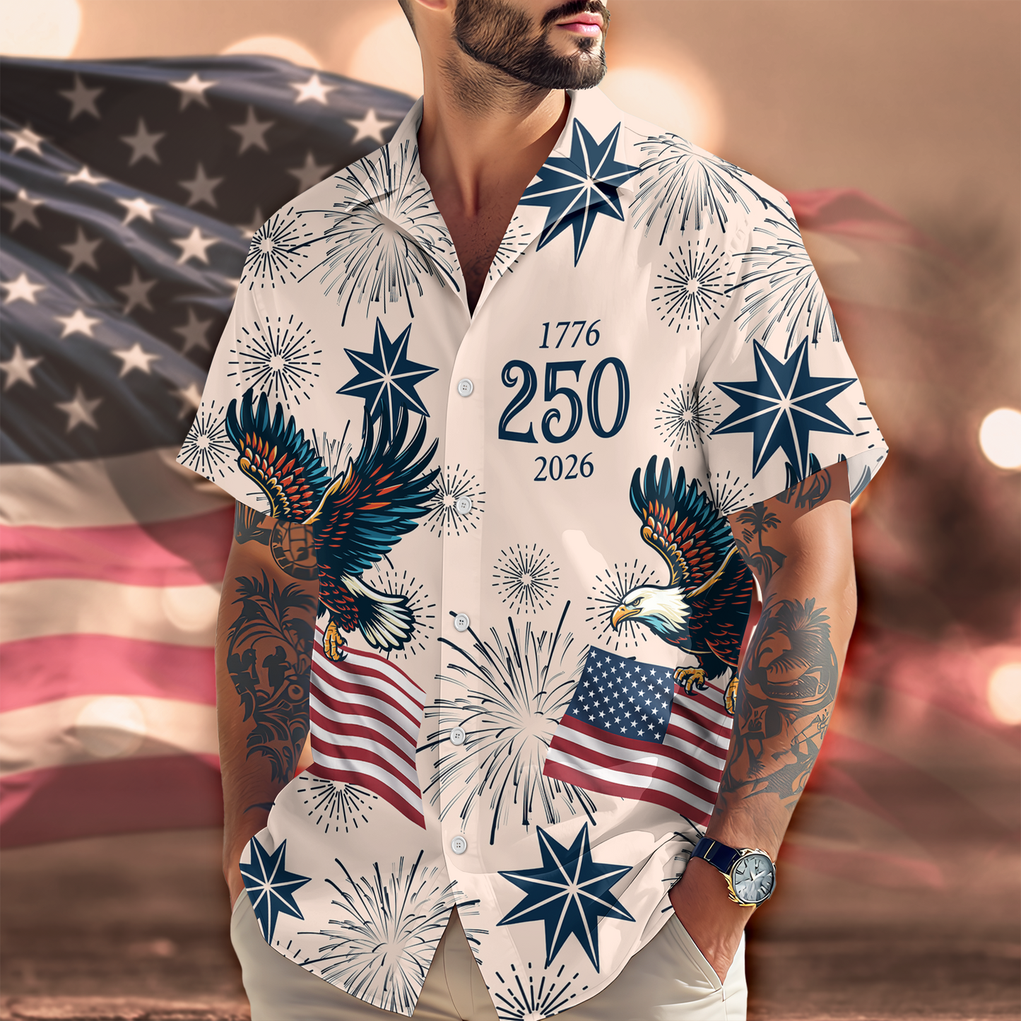 PSH16 Personalized USA 250 Anniversary Eagle - Custom Hawaiian Shirt