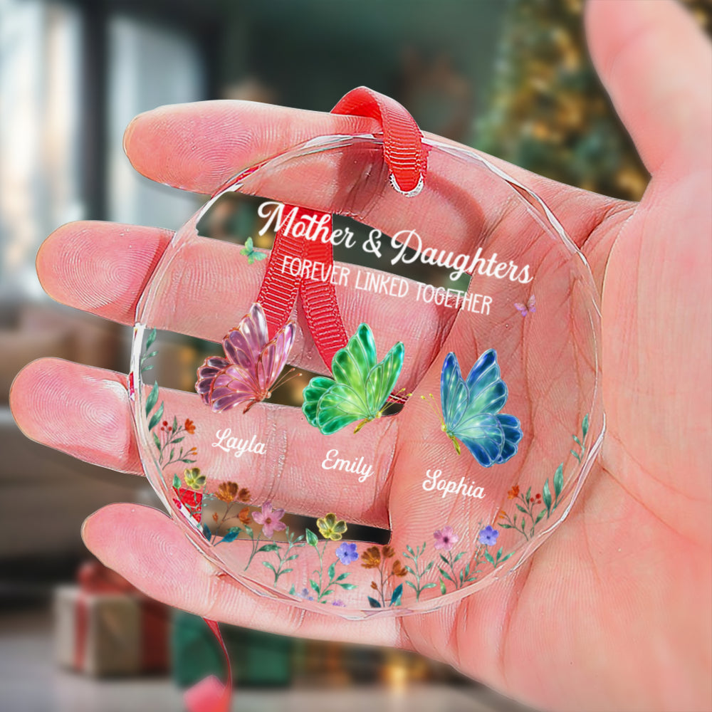 PST249 Mom And Daughters Butterflies - Personalized Glass Ornament