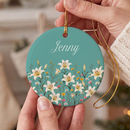 UPST191 Birth Flower & Name - Personalized Ceramic Ornament