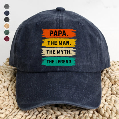 PST214 Dad The Man The Myth The Legend - Personalized Custom Wash Denim Cap