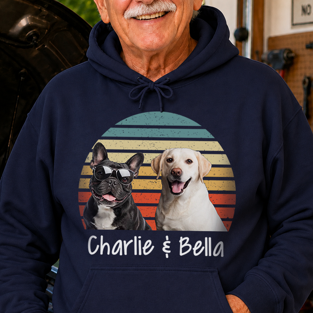 VPST38 Vintage Background Dog Cat Photo Upload - Personalized T-shirt Hoodie
