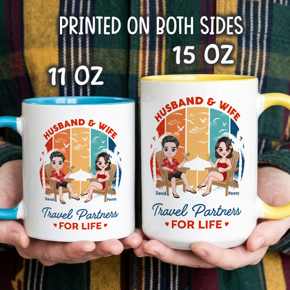 VPST36 Husband and Wife Travel Partners For Life - Personalized White Mug Accent Mug