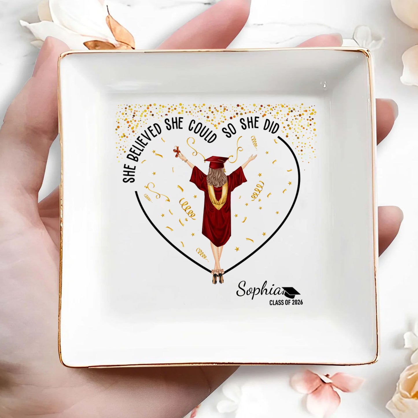 PSD10 She Believed She Could So She Did Graduation Gift - Personalized Custom Jewelry Dish