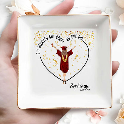 PSD10 She Believed She Could So She Did Graduation Gift - Personalized Custom Jewelry Dish
