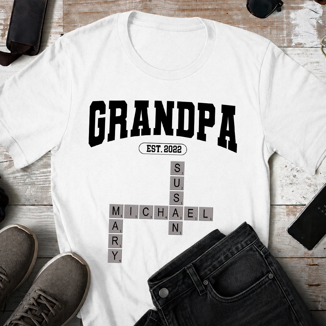 VPST52 Grandpa Kids Names Crossword Puzzle - Personalized T-shirt Hoodie