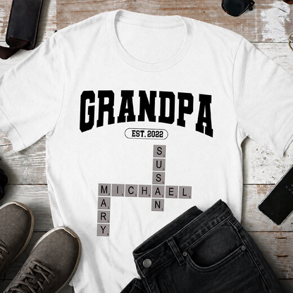 VPST52 Grandpa Kids Names Crossword Puzzle - Personalized T-shirt Hoodie