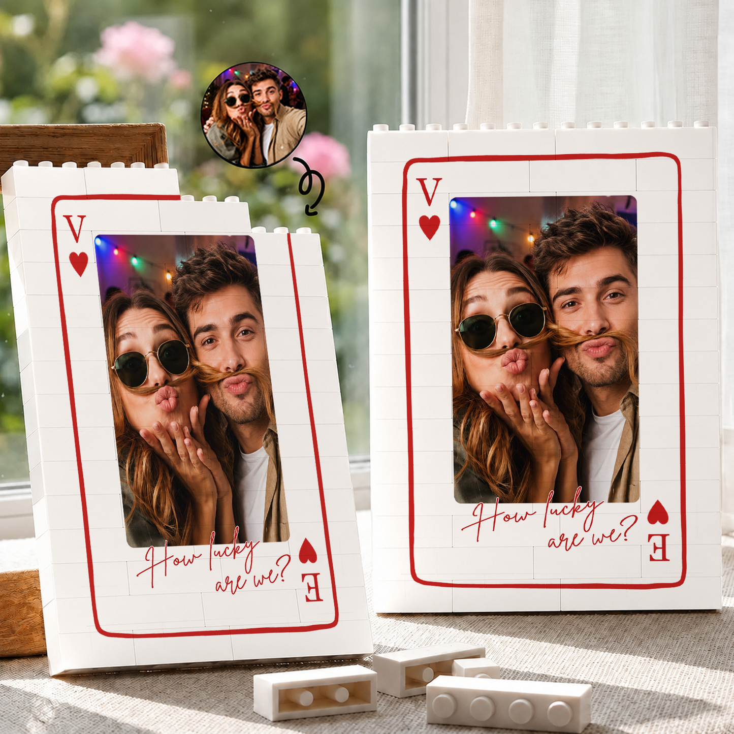 VPST76 King & Queen Of Heart Playcard Couples Photo - Personalized Vertical Rectangle Building Brick