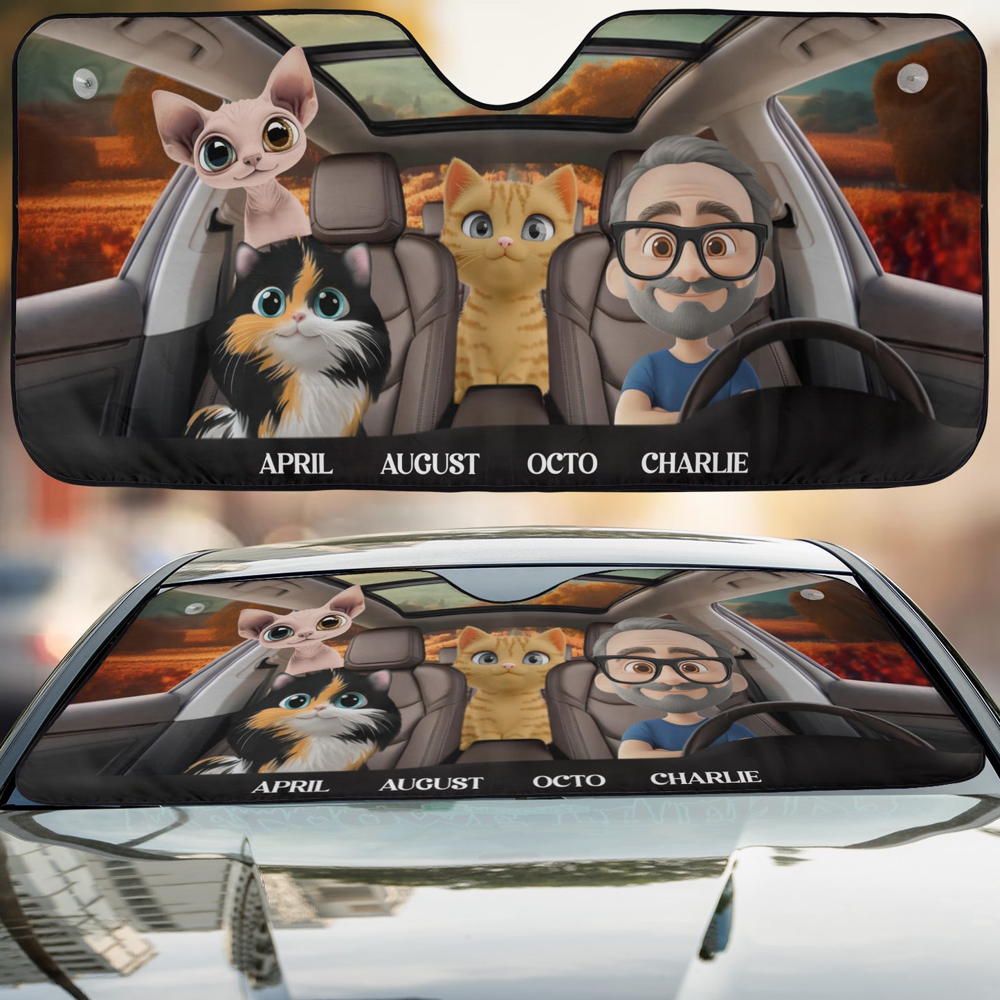 PSTC04 Cat Dad Mom - Personalized Custom Car Sunshade