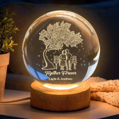 PCB03 Sitting Together Old Couple - Custom 3D Crystal Ball Lamp