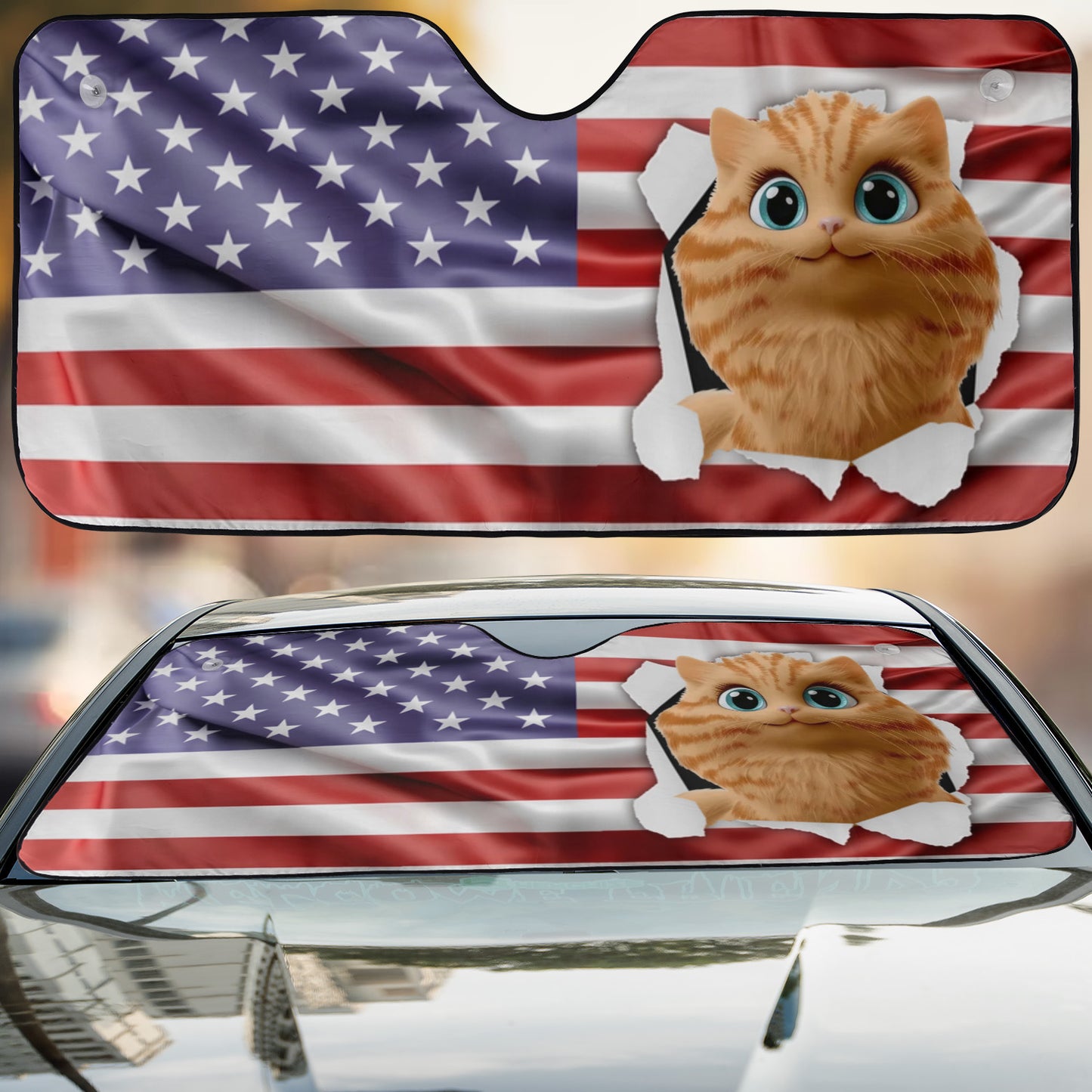 PSTC06 Fur Dad Mom American Flag - Personalized Custom Car Sunshade