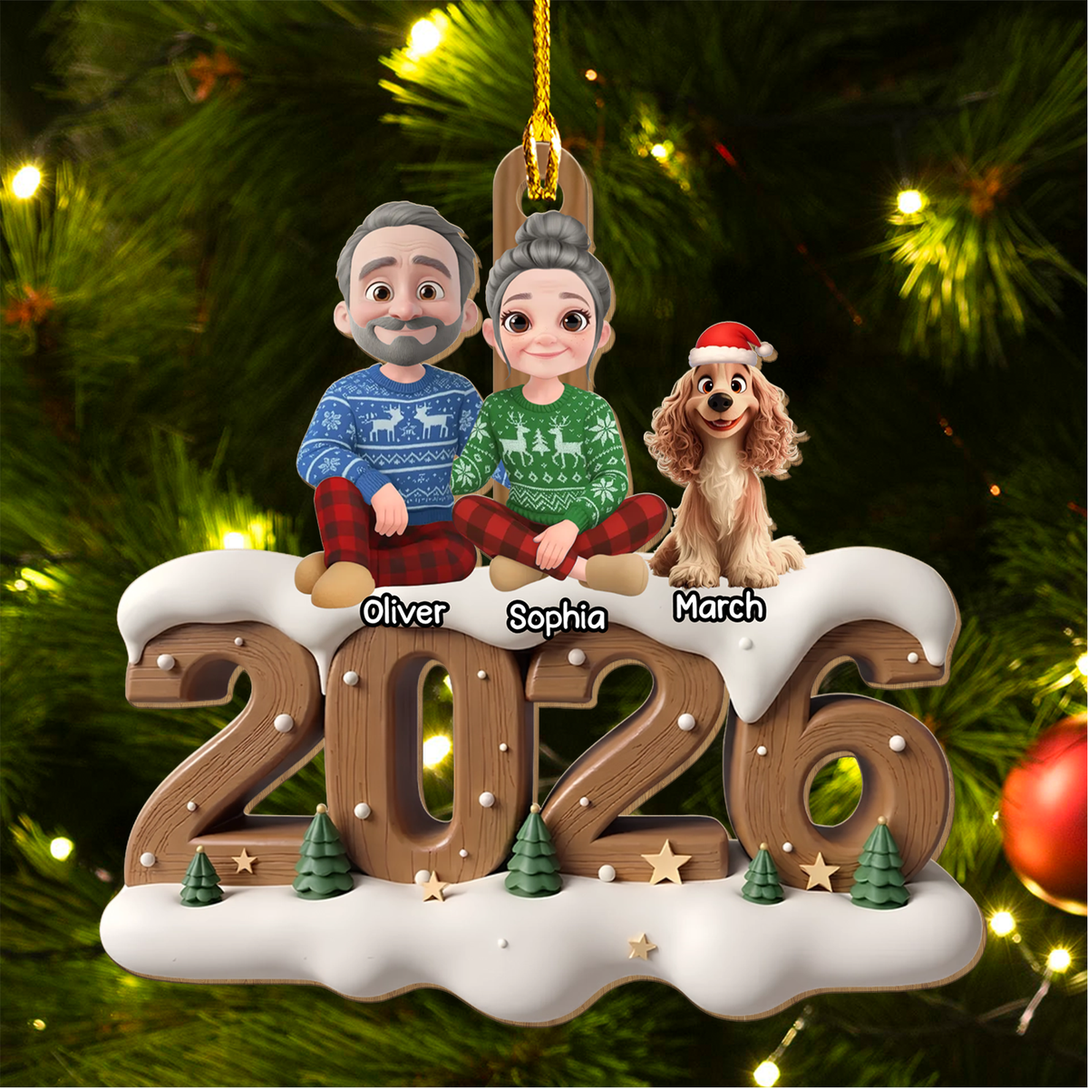 PSTG16 2026 Fur Parents Christmas 3D Effect - Personalized Wood Ornament