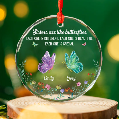 PSTG04 Sisters Are Like Butterflies - Personalized Glass Ornament