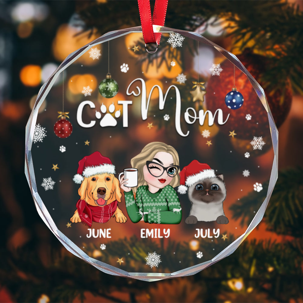 PSTG13 Fur Mom - Personalized Glass Ornament