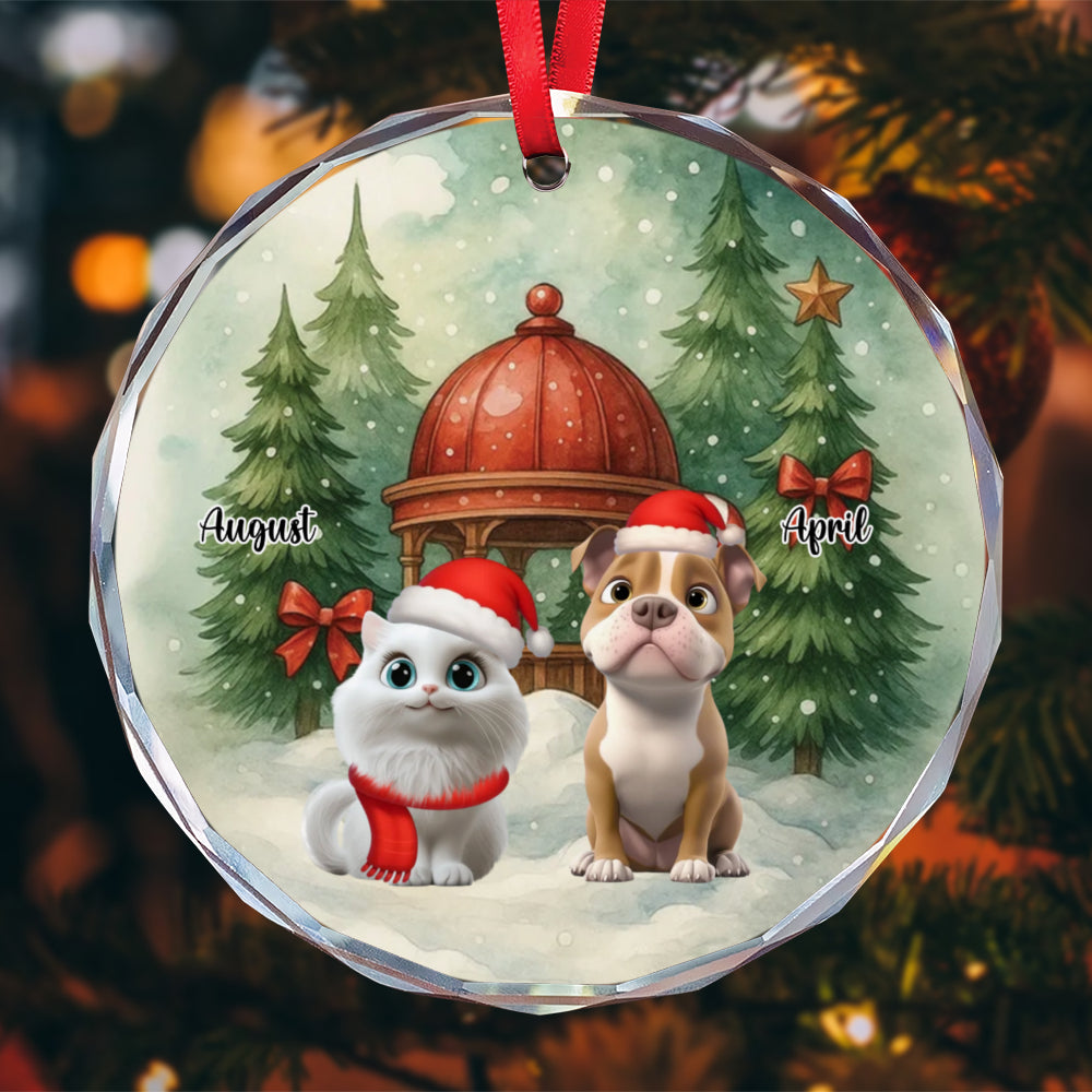 PSTG11 Snow Falling Christmas Dog Cat Lover - Personalized Glass Ornament