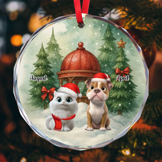 PSTG11 Snow Falling Christmas Dog Cat Lover - Personalized Glass Ornament