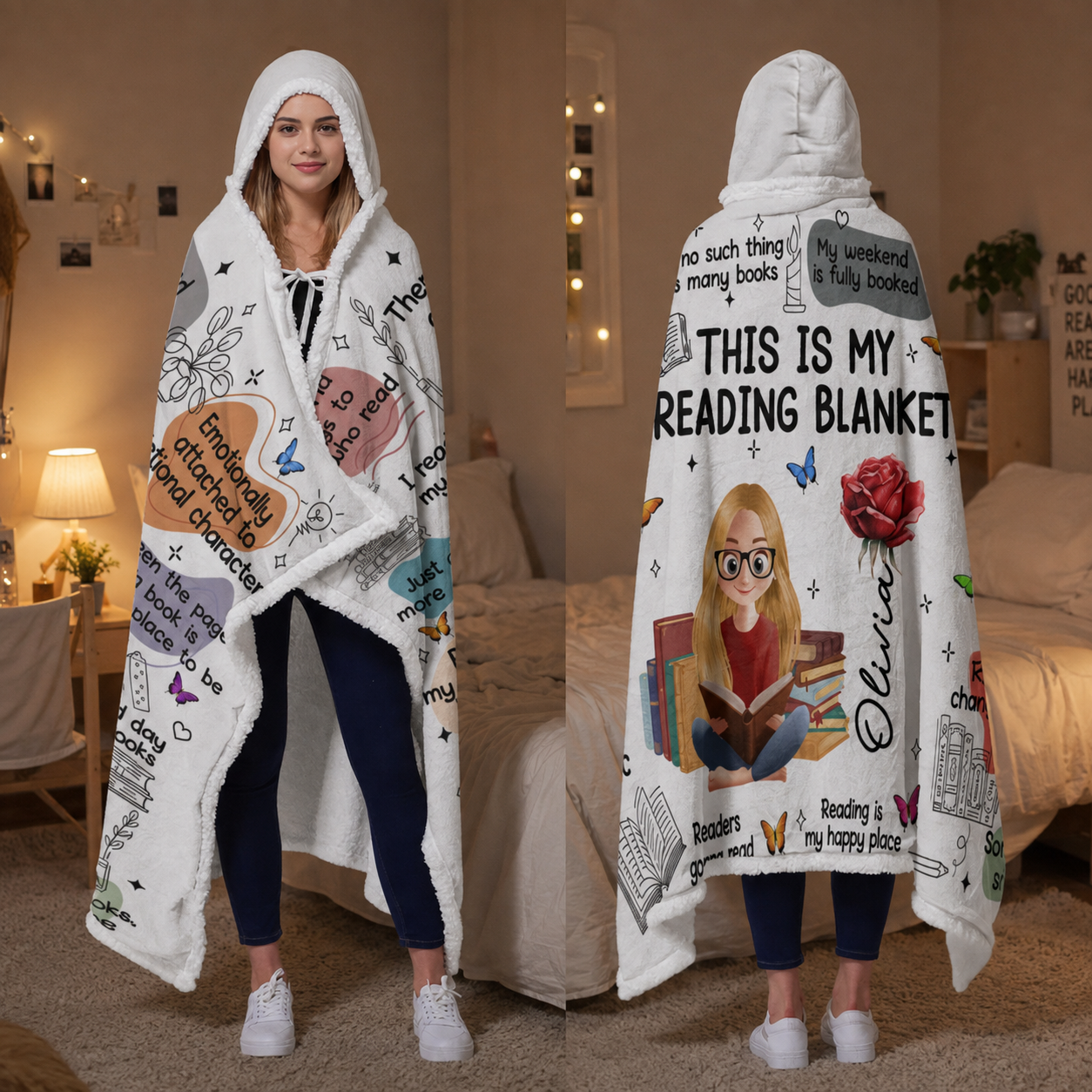 APST07 This Is My Reading Blanket - Custom Personalized Wearable Hooded Blanket