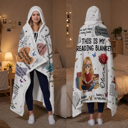 APST07 This Is My Reading Blanket - Custom Personalized Wearable Hooded Blanket