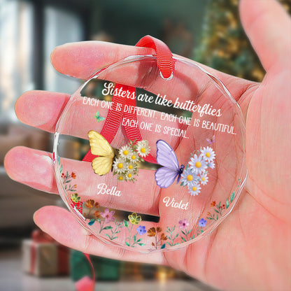 UPST162 Sisters Are Like Butterflies - Personalized Glass Ornament