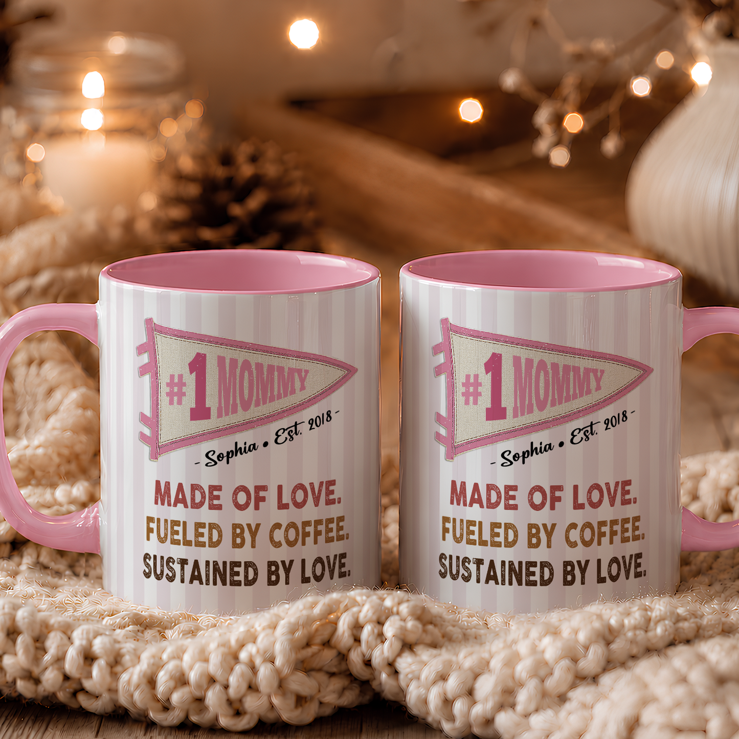 VPST58 Mom Made Of Love Fueled By Coffee Sustained By Love Pennant Flag - Personalized White Mug Accent Mug