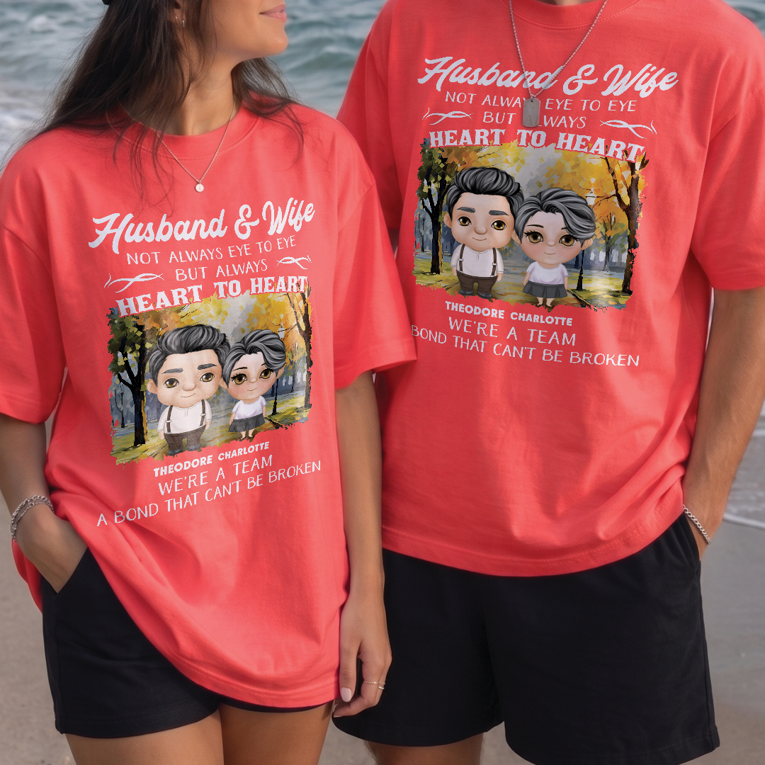 MPST07 Husband Wife Heart To Heart A Bond That Can't Be Broken - Personalized T-shirt Hoodie