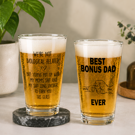 VPST15 Best Bonus Dad Ever Fist Bump - Personalized Beer Glass
