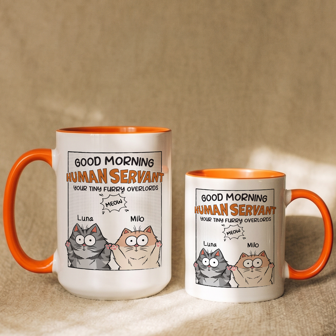 MPST09 Happy Father's Day Human Servant Your Tiny Furry Overlord - Personalized White Mug Accent Mug
