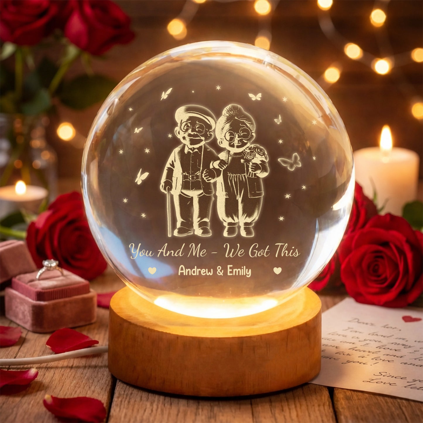 PCB02 Growing Old Together - Custom 3D Crystal Ball Lamp