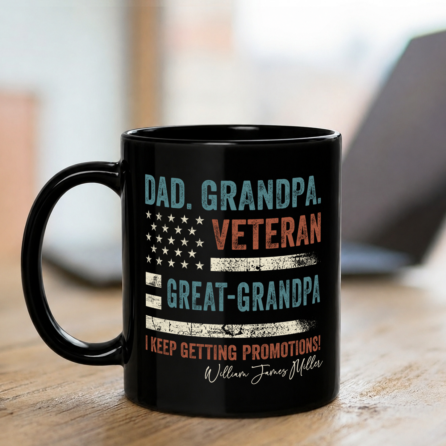 VPST25 Dad Grandpa Veteran Great-Grandpa - Personalized Black Mug