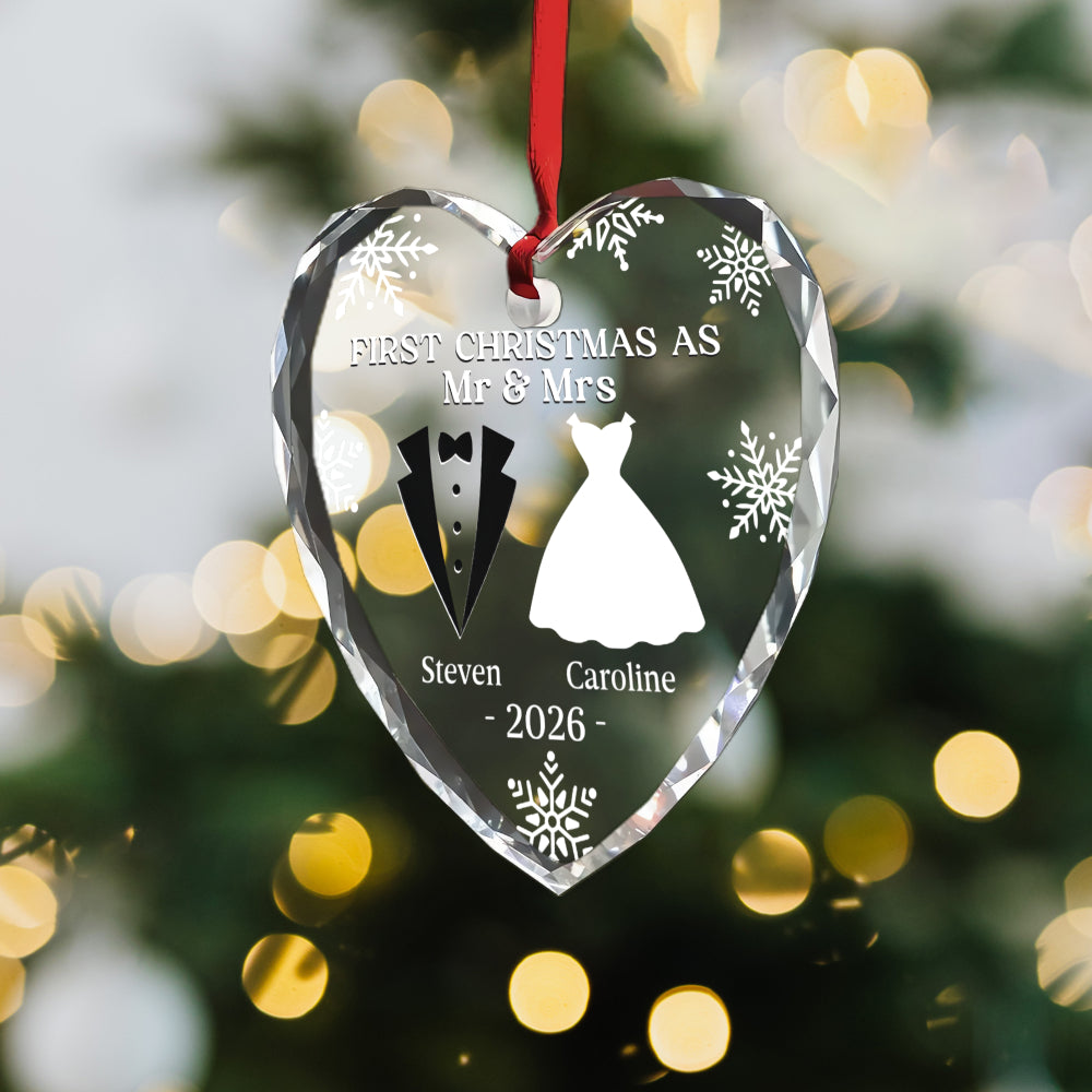 UPST177 First Christmas as Mr & Mrs - Personalized Glass Ornament