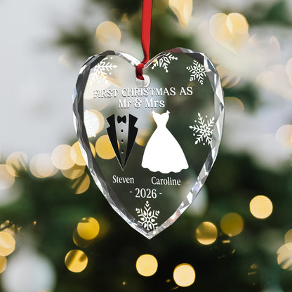 UPST177 First Christmas as Mr & Mrs - Personalized Glass Ornament