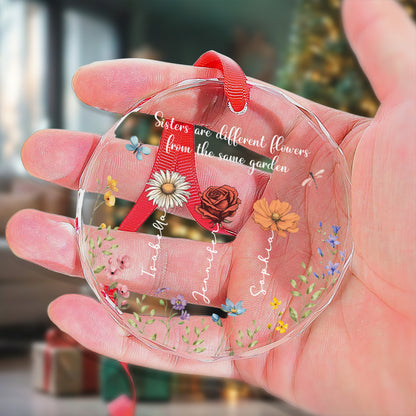 PSTG02 Sisters Are Different Flowers From The Same Garden - Personalized Glass Ornament