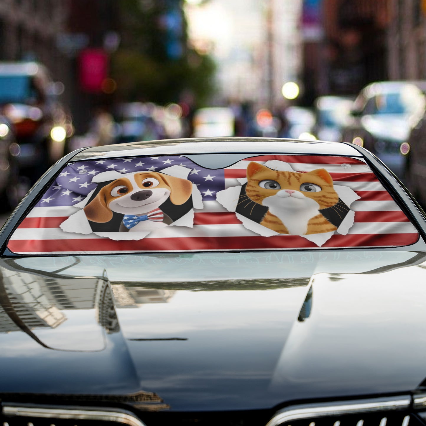 PSTC06 Fur Dad Mom American Flag - Personalized Custom Car Sunshade