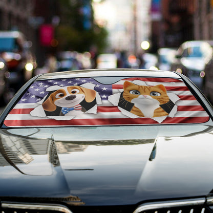 PSTC06 Fur Dad Mom American Flag - Personalized Custom Car Sunshade