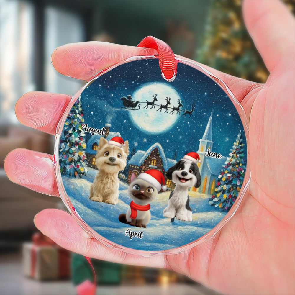 PSTG11 Snow Falling Christmas Dog Cat Lover - Personalized Glass Ornament