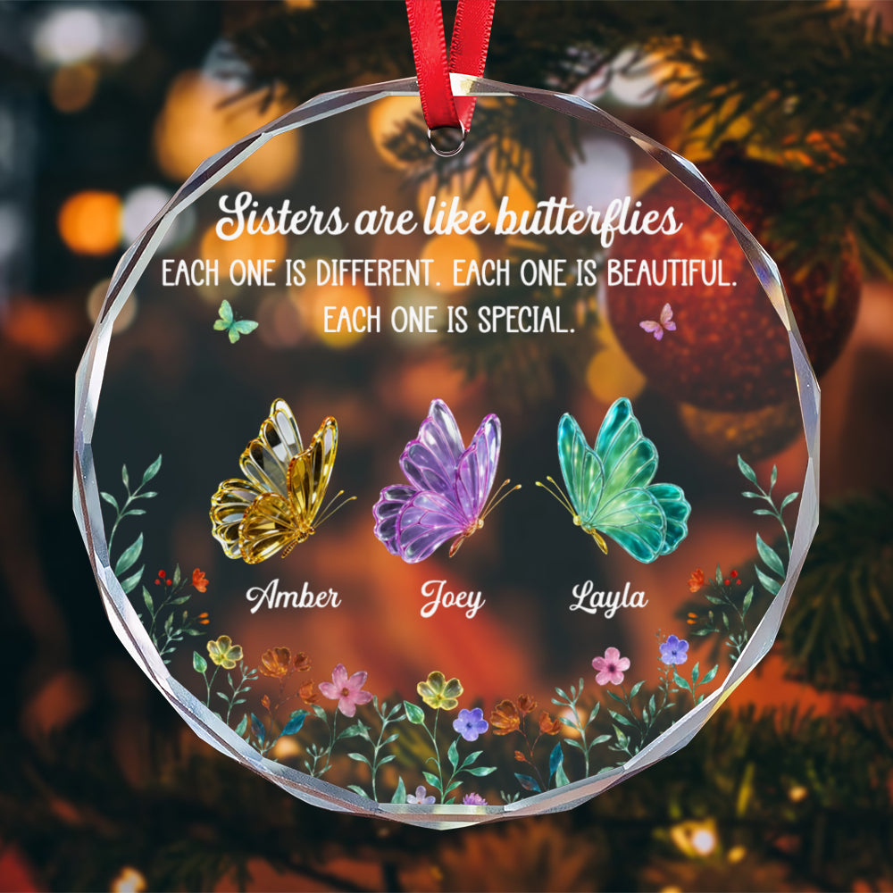 PSTG04 Sisters Are Like Butterflies - Personalized Glass Ornament