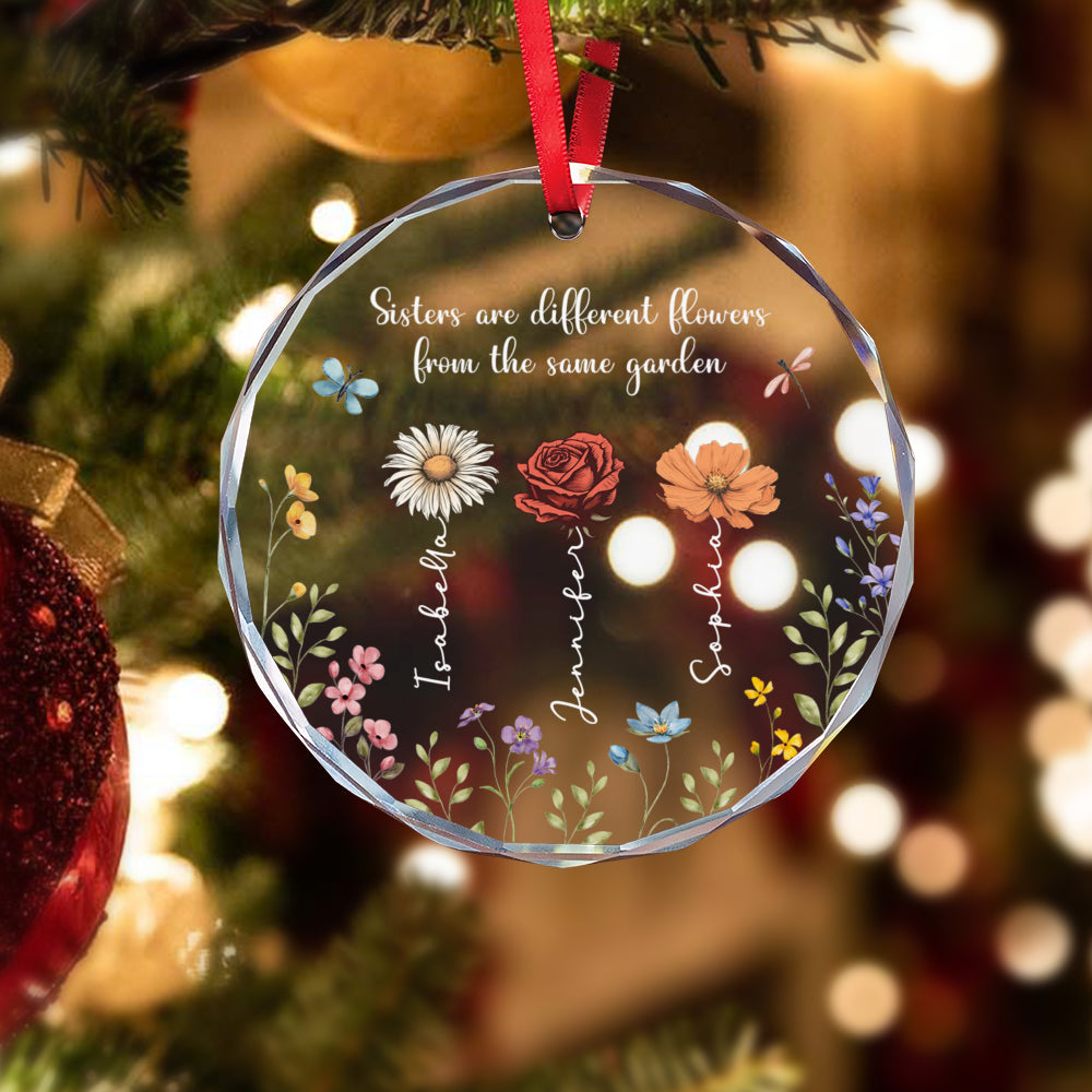 PSTG02 Sisters Are Different Flowers From The Same Garden - Personalized Glass Ornament