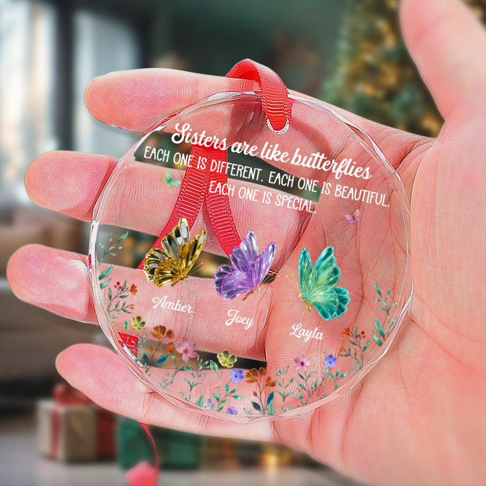 PSTG04 Sisters Are Like Butterflies - Personalized Glass Ornament