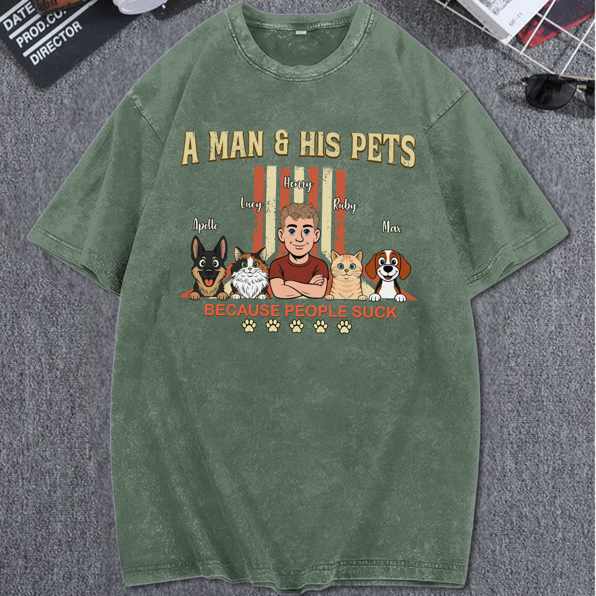 UPST34 A Man And His Pet Retro Style - Personalized Custom Washed T-shirt