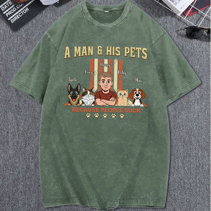 UPST34 A Man And His Pet Retro Style - Personalized Custom Washed T-shirt