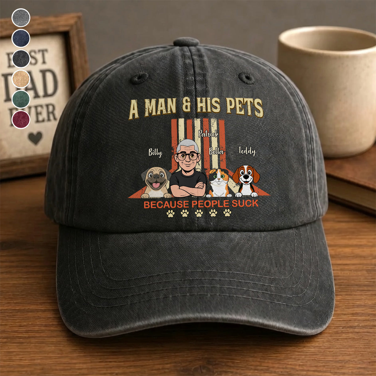 UPST34 A Man And His Pet Retro Style - Personalized Custom Wash Denim Cap