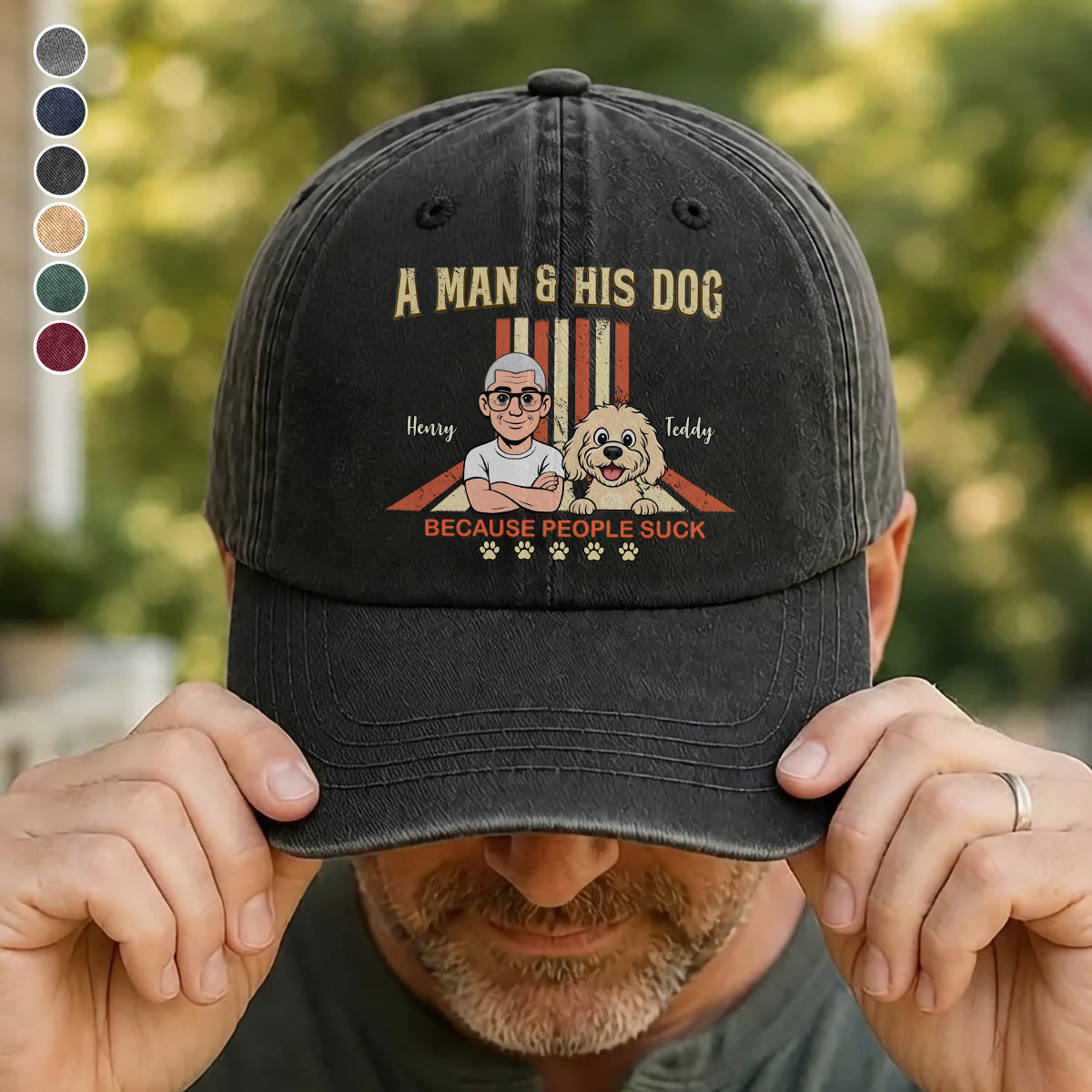 UPST34 A Man And His Dog Retro Style - Personalized Custom Wash Denim Cap