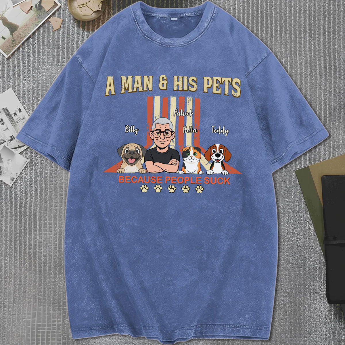 UPST34 A Man And His Pet Retro Style - Personalized Custom Washed T-shirt