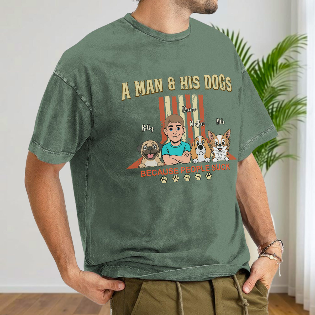 UPST34 A Man And His Dog Retro Style - Personalized Custom Washed T-shirt