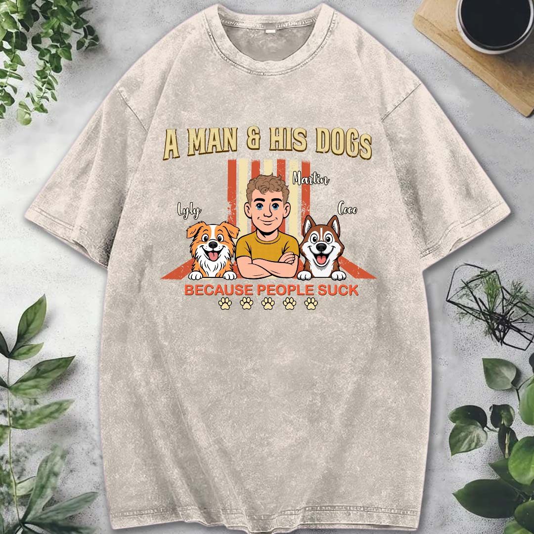 UPST34 A Man And His Dog Retro Style - Personalized Custom Washed T-shirt