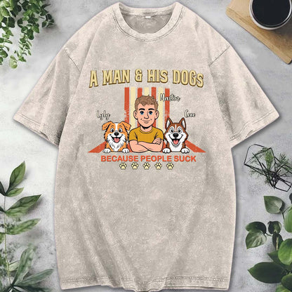 UPST34 A Man And His Dog Retro Style - Personalized Custom Washed T-shirt
