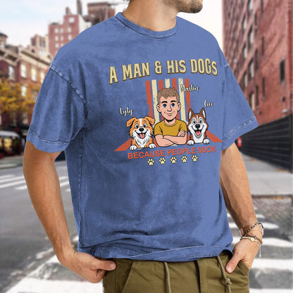 UPST34 A Man And His Dog Retro Style - Personalized Custom Washed T-shirt