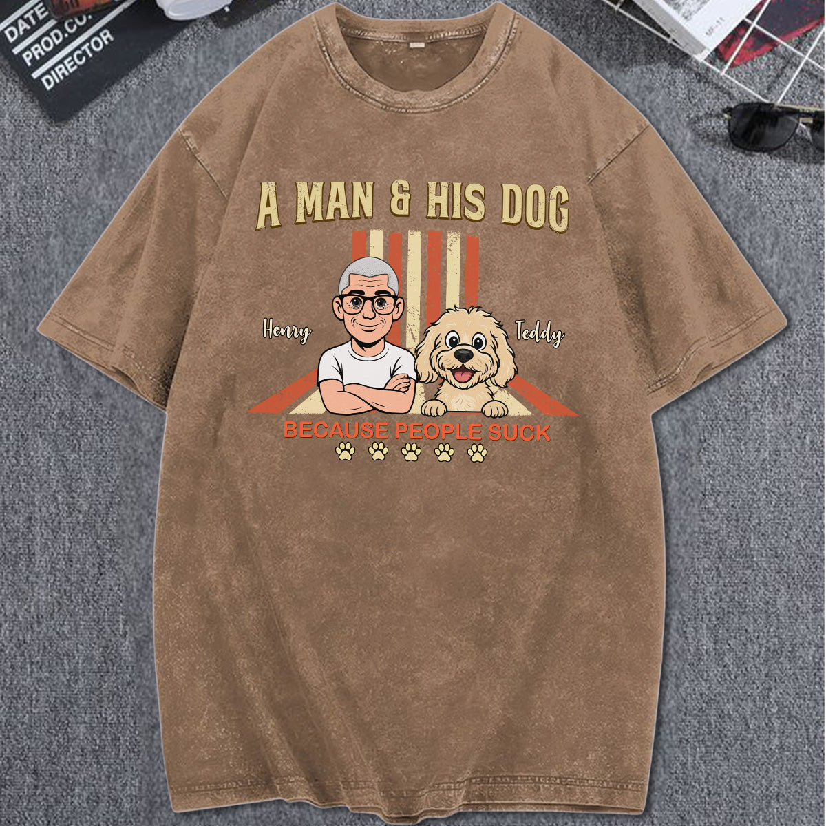 UPST34 A Man And His Dog Retro Style - Personalized Custom Washed T-shirt