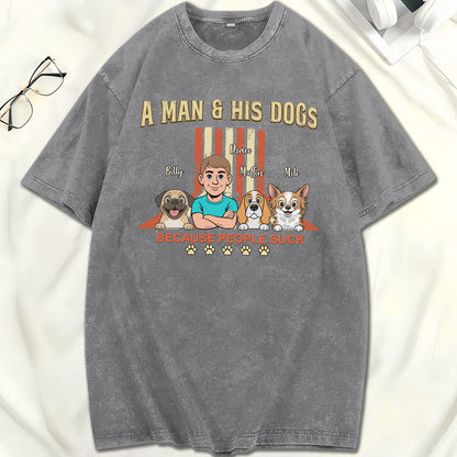UPST34 A Man And His Dog Retro Style - Personalized Custom Washed T-shirt